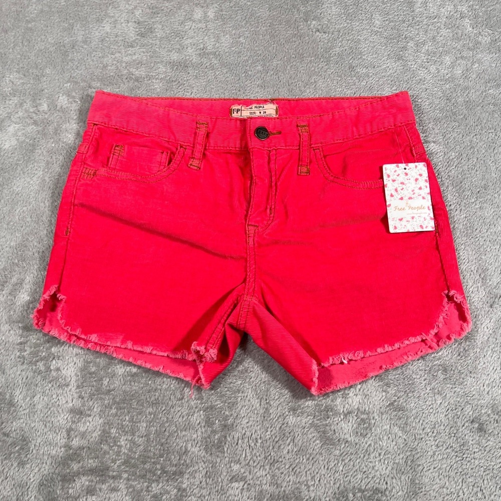 Free People Corduroy Shorts‎ Womens Size 29 Grenadine Red Frayed Hem NWT